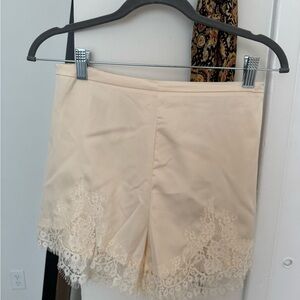 Beige Lace-Trim Women's Shorts